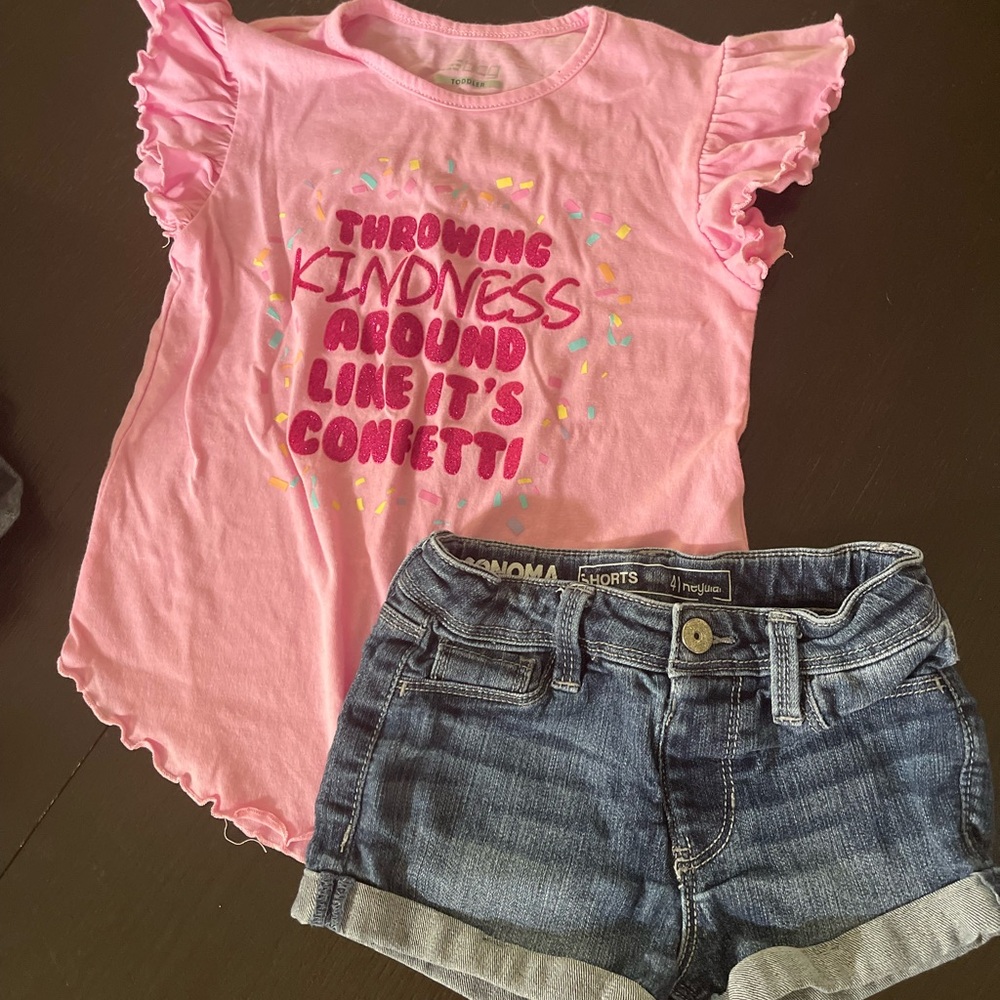 Sonoma Pink Short Sleeve Tee and denim shorts